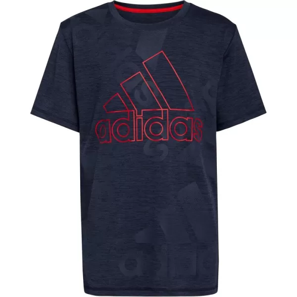 adidas Boys MoistureWicking Athletic TShirt Allover Bos Short Sleeve TeeCollegiate Navy Heather