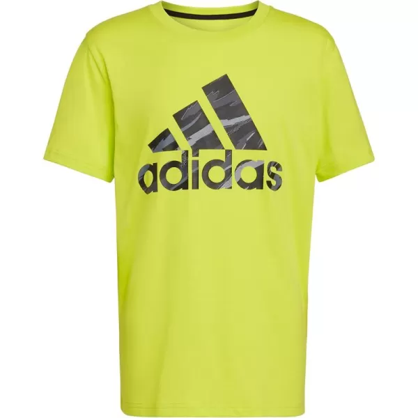 adidas Boys Short Sleeve Cotton Camo Bos Logo TShirtSemi Solar Yellow