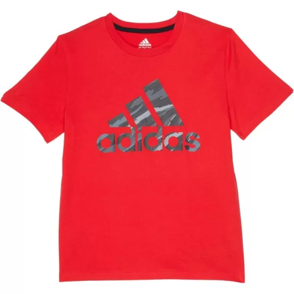 adidas Boys Short Sleeve Cotton Camo Bos Logo TShirtVivid Red