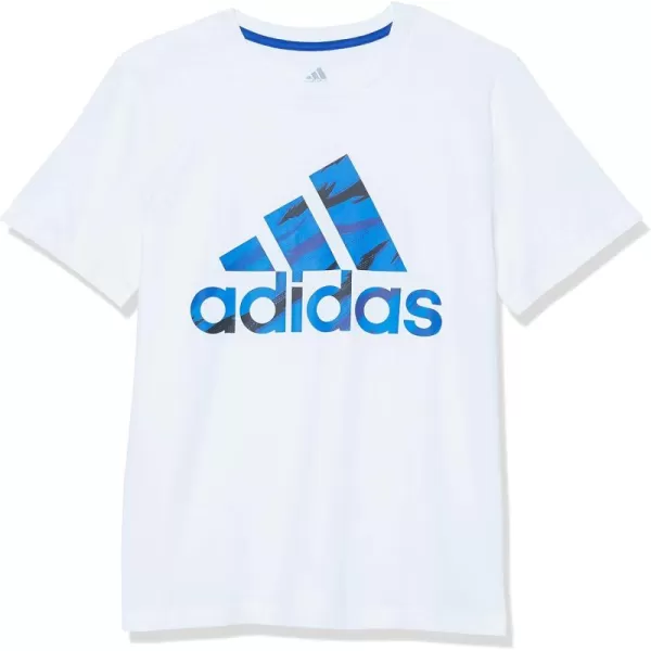 adidas Boys Short Sleeve Cotton Camo Bos Logo TShirtWhite With Blue