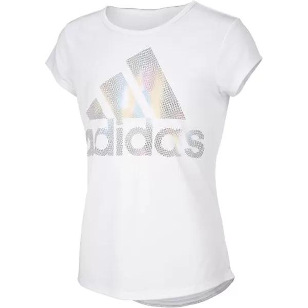 adidas Girls Short Sleeve Rainbow Scoop Neck Tee TShirtWhite