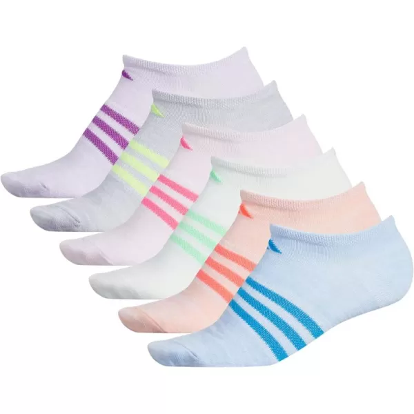 adidas KidsGirls Superlite No Show Socks 6PairGlow BlueGlow PinkAero Green