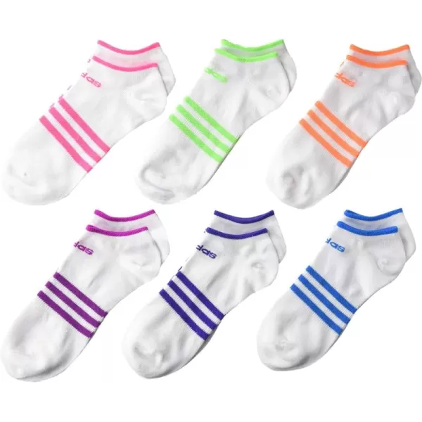 adidas KidsGirls Superlite No Show Socks 6PairWhiteSolar PinkSolar GreenSolar BlueVivid PinkGlow OrangePower P