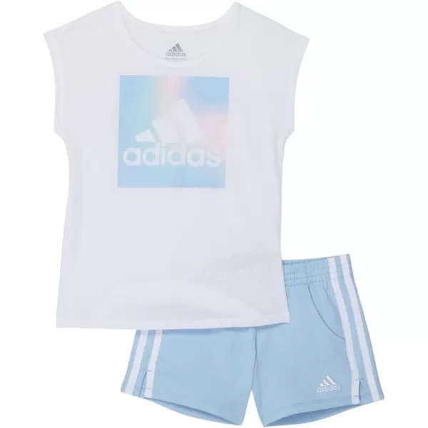 adidas girls 2 Piece Cotton French Terry Short SetWhite With Blue