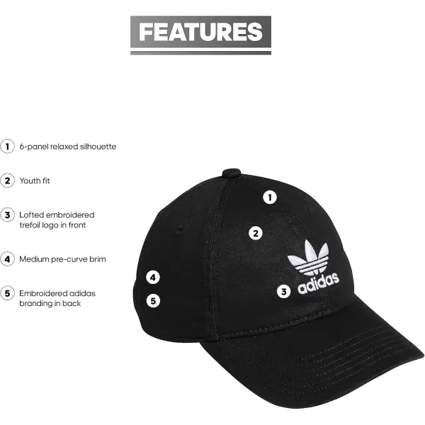 imageadidas Originals KidsBoysGirls Washed Cotton Relaxed Fit Strapback CapBlackWhite