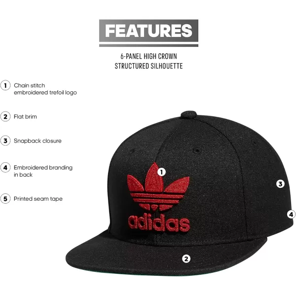 imageadidas Originals Mens Trefoil Chain Flatbrim Snapback Cap One SizeBlackBetter Scarlet