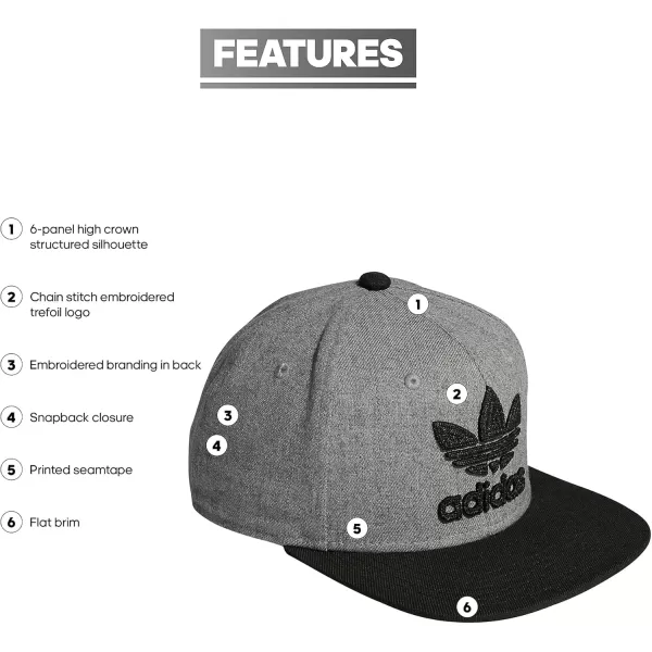 imageadidas Originals Mens Trefoil Chain Flatbrim Snapback Cap One SizeHeather GreyBlack