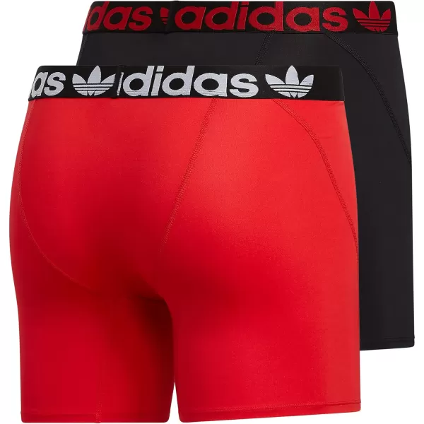 imageadidas Originals Mens Trefoil Athletic Comfort Fit Boxer Brief Underwear 2PackBlackWhiteBetter Scarlet