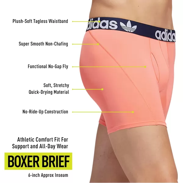 imageadidas Originals Mens Trefoil Athletic Comfort Fit Boxer Brief Underwear 2PackNight IndigoWhiteCoral Fusion Pink