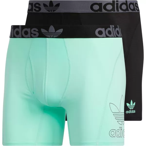 imageadidas Originals Mens Trefoil Athletic Comfort Fit Boxer Brief Underwear 2PackBlackOnix GreyPulse Mint Green