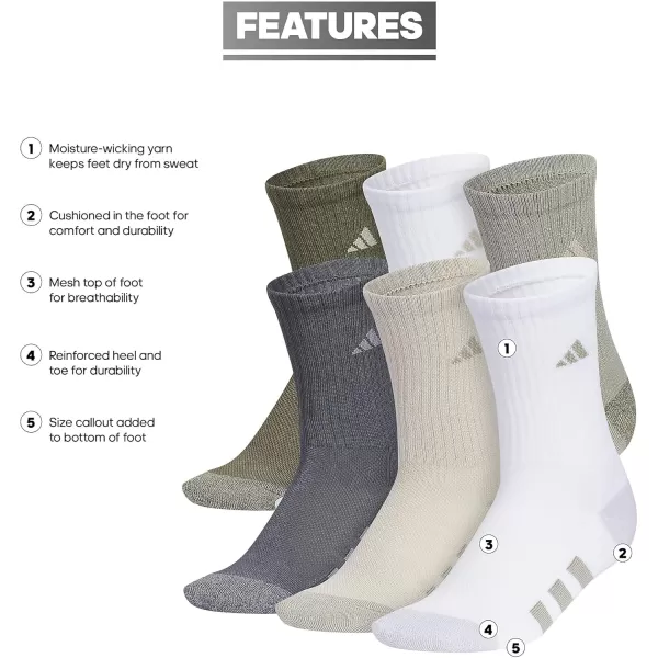 imageadidas Boys Athletic Cushioned Crew Socks 6 Pairs for Kids Boys and Girls  durable breathable fabric ready for SportSilver Pebble GreyPutty GreyWhite