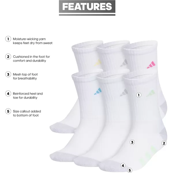 imageadidas Boys Athletic Cushioned Crew Socks 6 Pairs for Kids Boys and Girls  durable breathable fabric ready for SportWhiteWhiteclear Onix GreyPulse Magenta Pink