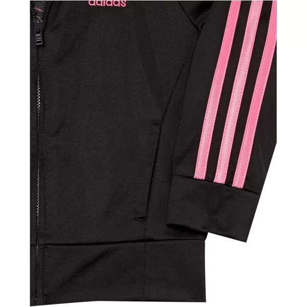 imageadidas Girls Zip Front Classic Tricot Jacket and Joggers SetBlack With Pink