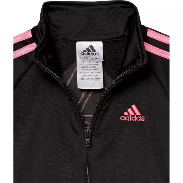 imageadidas Girls Zip Front Classic Tricot Jacket and Joggers SetBlack With Pink