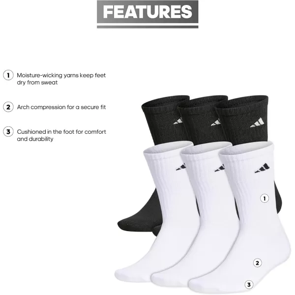 imageadidas Womens Athletic Cushioned Crew Socks 6Pair with arch compressionWhiteBlackWhite