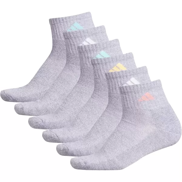 imageadidas Womens Athletic Quarter Socks 6PackGreyBliss PopClear Mint