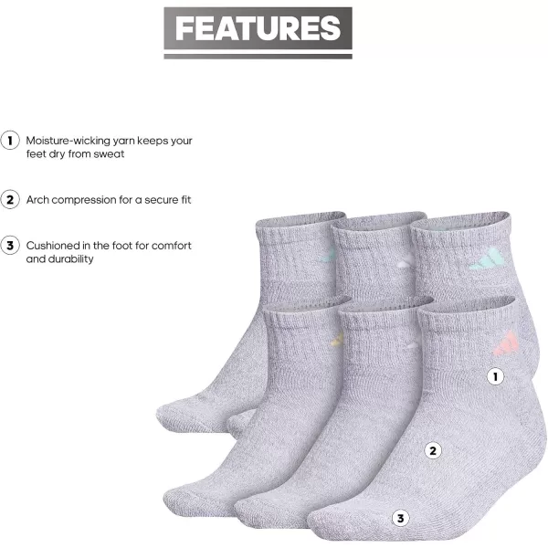 imageadidas Womens Athletic Quarter Socks 6PackGreyBliss PopClear Mint