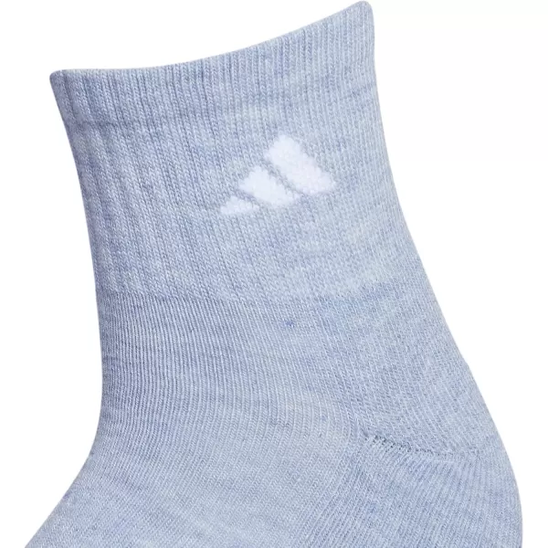 imageadidas Womens Athletic Quarter Socks 6PackHeather GreyWashed Denim Blue HeatherWhite