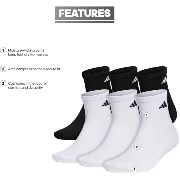 imageadidas Womens Athletic Quarter Socks 6PackWhiteBlackWhite