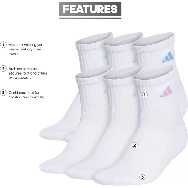 imageadidas Womens Athletic Quarter Socks 6PackWhiteClear Sky BlueBliss Lilac Purple