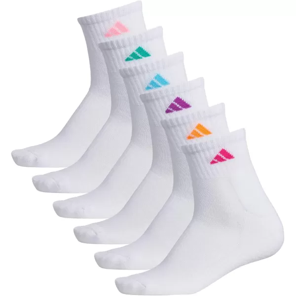 imageadidas Womens Athletic Quarter Socks 6PackWhiteSolar RedPinkPurpleGreenBlue