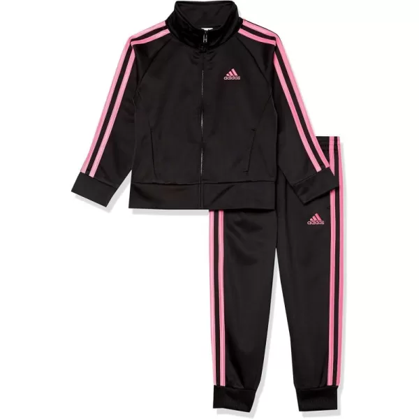 imageadidas Girls Zip Front Classic Tricot Jacket and Joggers SetBlack With Pink