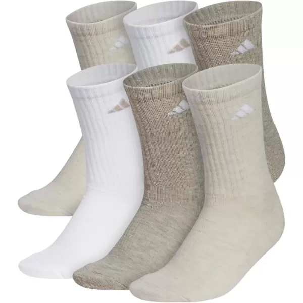 imageadidas Womens Athletic Cushioned Crew Socks 6Pair with arch compressionAlumina BeigeWhiteWonder Beige