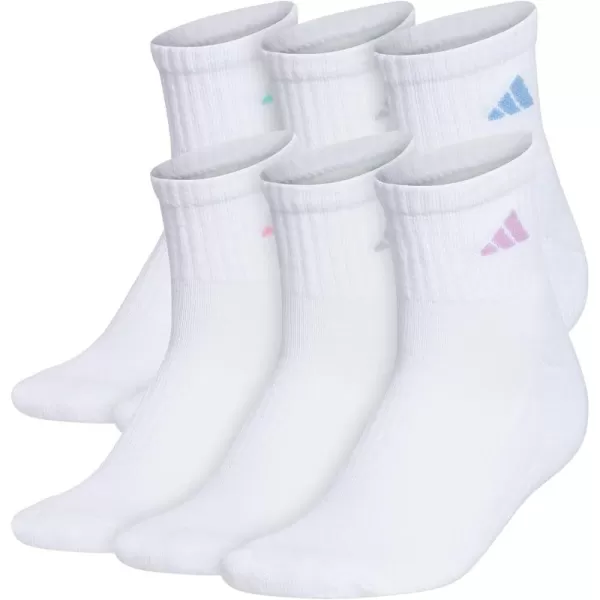 imageadidas Womens Athletic Quarter Socks 6PackWhiteClear Sky BlueBliss Lilac Purple