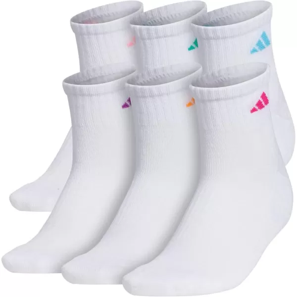 imageadidas Womens Athletic Quarter Socks 6PackWhiteSolar RedPinkPurpleGreenBlue