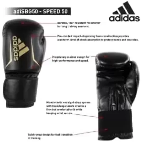 imageAdidas Speed 50 Boxing Gloves for Men Women ampamp Kids Intermediate Level PU Training Gloves Perfect for Fitness Classes Boxing Bag Workouts and SparringBLACKRED