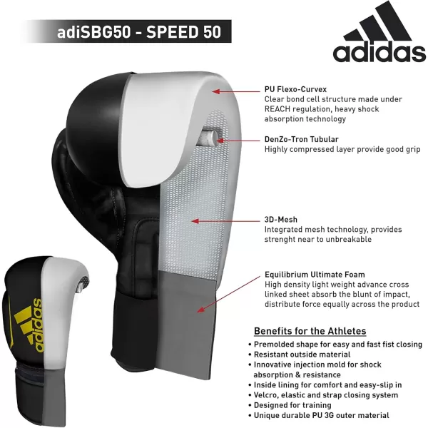 imageAdidas Speed 50 Boxing Gloves for Men Women ampamp Kids Intermediate Level PU Training Gloves Perfect for Fitness Classes Boxing Bag Workouts and SparringBLACKGOLD