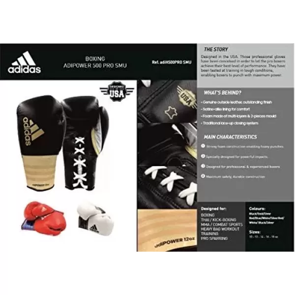 imageadidas AdiPower Hybrid 500 Pro Boxing and Kickboxing GlovesBLACKGOLD