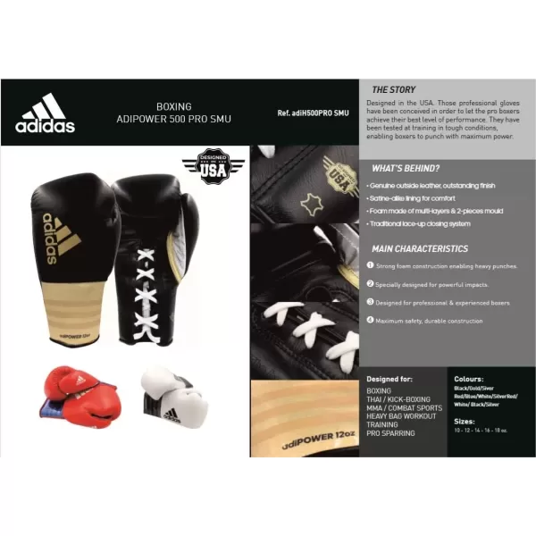 imageadidas AdiPower Hybrid 500 Pro Boxing and Kickboxing GlovesBLACKGOLD