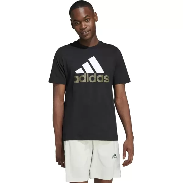 imageadidas Mens Essentials Single Jersey Big Logo TShirtBlackWhiteOlive Strata