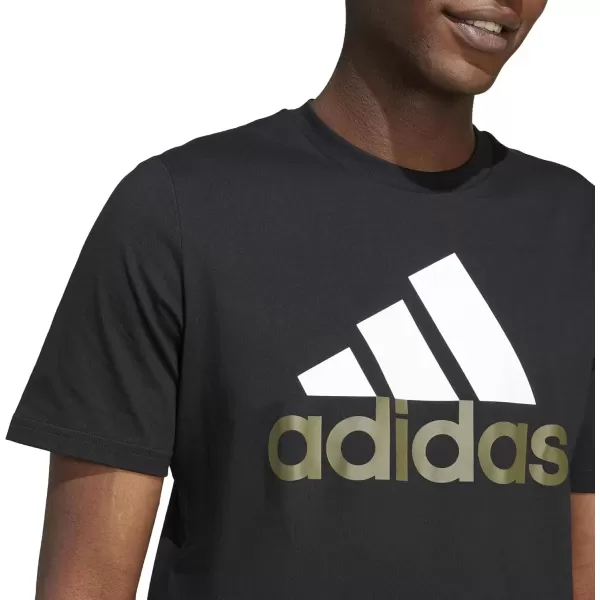 imageadidas Mens Essentials Single Jersey Big Logo TShirtBlackWhiteOlive Strata