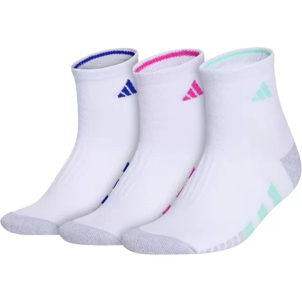 imageadidas Womens Cushioned Quarter Socks 3pair With Arch CompressionWhitePulse Mint GreenLucid Fuchsia Pink