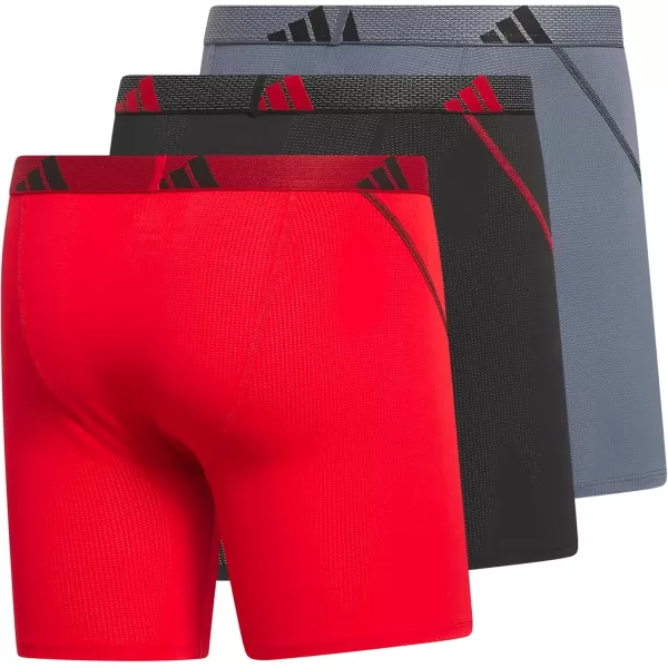 imageadidas Mens Performance Mesh Boxer Brief Underwear with All Day Comfort 3 PackBetter ScarletBlackOnix Grey