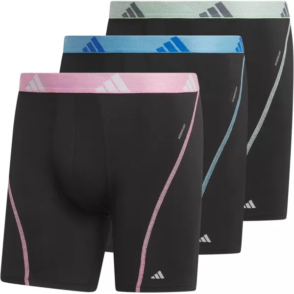 imageadidas Mens Performance Mesh Boxer Brief Underwear with All Day Comfort 3 PackBlackBliss PinkSemi Blue Burst