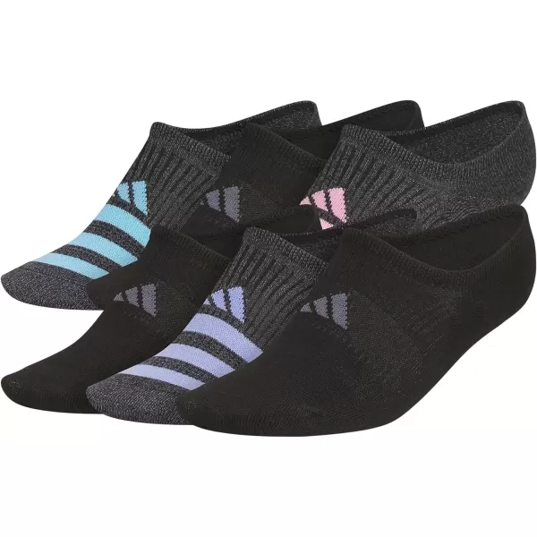 imageadidas Womens Superlite 30 Super No Show Athletic Socks Ultra LowProfile with Targeted Cushion 6 PairsBlackBliss PinkSemi Blue Burst