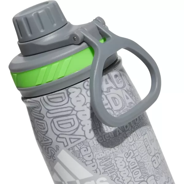 imageadidas 600 ML 20 oz Metal Water Bottle HotCold DoubleWalled Insulated 188 Stainless SteelAdi Font Madness Stone GreyGreyLucid Lime Green