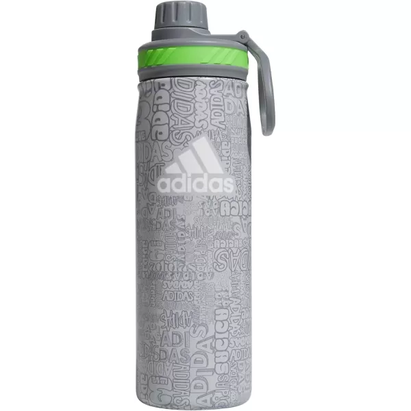 imageadidas 600 ML 20 oz Metal Water Bottle HotCold DoubleWalled Insulated 188 Stainless SteelAdi Font Madness Stone GreyGreyLucid Lime Green