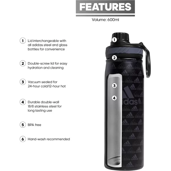 imageadidas 600 ML 20 oz Metal Water Bottle HotCold DoubleWalled Insulated 188 Stainless SteelBOS Mini Monogram BlackBlackOnix Grey