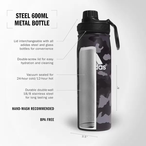 imageadidas 600 ML 20 oz Metal Water Bottle HotCold DoubleWalled Insulated 188 Stainless SteelCamouflage CarbonBlackWhite