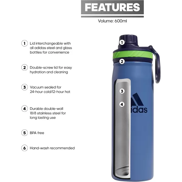 imageadidas 600 ML 20 oz Metal Water Bottle HotCold DoubleWalled Insulated 188 Stainless SteelIcon Brand Love BlackBlackWhite