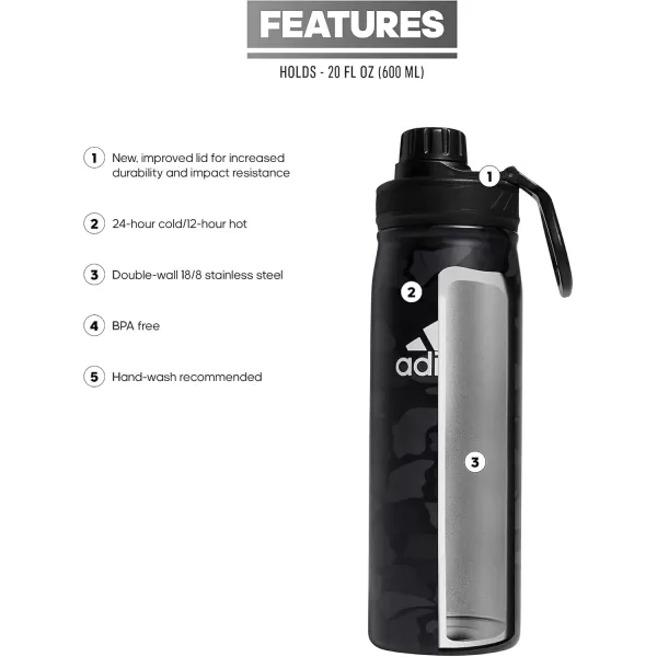 imageadidas 600 ML 20 oz Metal Water Bottle HotCold DoubleWalled Insulated 188 Stainless SteelNomad Camo GreyCarbonWhiteBlack