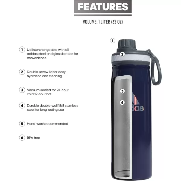 imageadidas 600 ML 20 oz Metal Water Bottle HotCold DoubleWalled Insulated 188 Stainless SteelShadow NavyOnix GreySilver Reflective