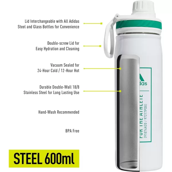 imageadidas 600 ML 20 oz Metal Water Bottle HotCold DoubleWalled Insulated 188 Stainless SteelWhiteCourt Green