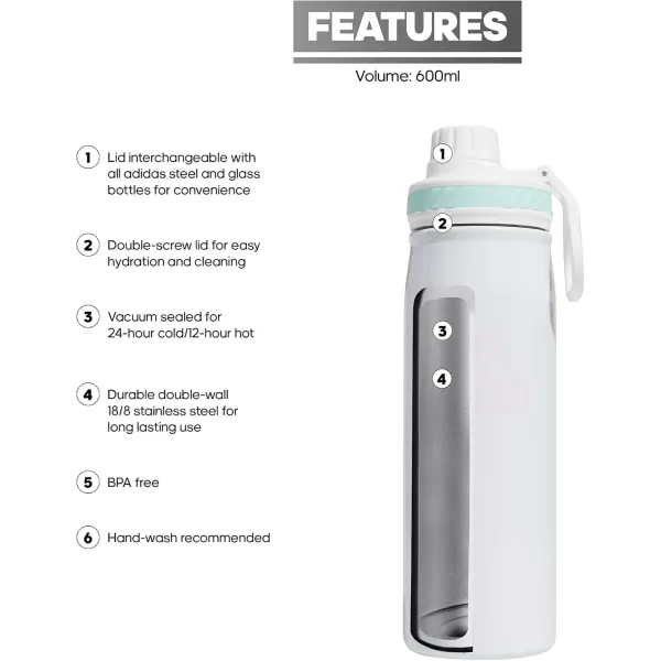 imageadidas 600 ML 20 oz Metal Water Bottle HotCold DoubleWalled Insulated 188 Stainless SteelWhiteOrchid Fusion PurpleSemi Flash Aqua Blue