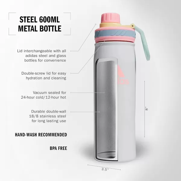 imageadidas 600 ML 20 oz Metal Water Bottle HotCold DoubleWalled Insulated 188 Stainless SteelWhitePink SparkClear Sky Blue