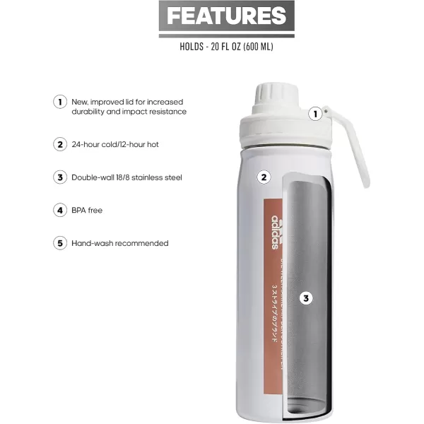 imageadidas 600 ML 20 oz Metal Water Bottle HotCold DoubleWalled Insulated 188 Stainless SteelWhiteRose Gold